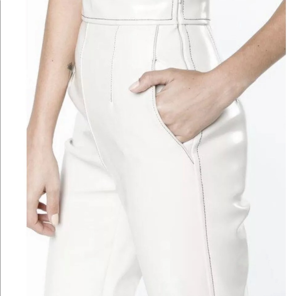 Philosophy Di Lorenzo Serafini High Waisted Vegan Leather Trousers Beige 8